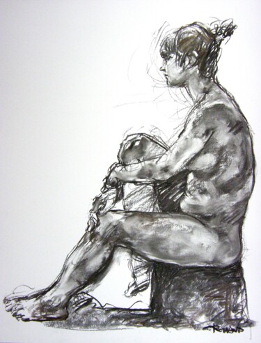 Drawing titled "fusain 50/65 2012 90" by Christian Rolland, Original Artwork, Charcoal