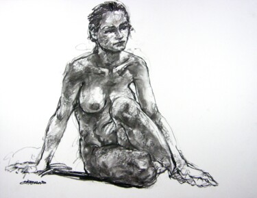 Drawing titled "fusain 50/65 2012 93" by Christian Rolland, Original Artwork, Charcoal