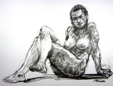 Drawing titled "fusain 50/65 2012 97" by Christian Rolland, Original Artwork, Charcoal