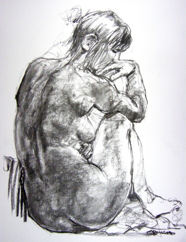 Drawing titled "fusain 50/65 2012 1…" by Christian Rolland, Original Artwork, Charcoal