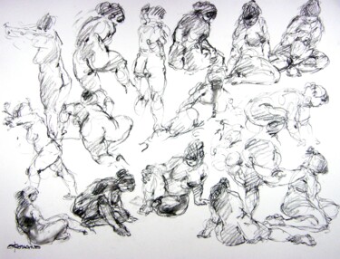 Desenho intitulada "fusain 50/65 2012 1…" por Christian Rolland, Obras de arte originais, Carvão