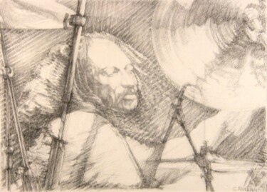 Drawing titled "portrait jazz 23" by Christian Rolland, Original Artwork, Charcoal