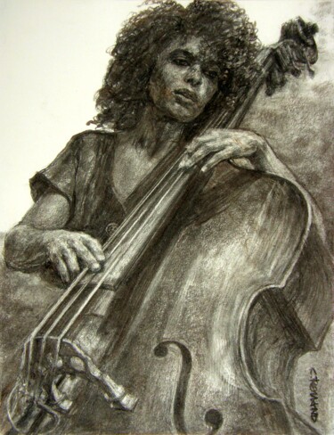 Drawing titled "fusain jazz 26" by Christian Rolland, Original Artwork, Charcoal