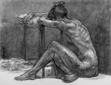 Desenho intitulada "fusain 2018 étude 32" por Christian Rolland, Obras de arte originais, Carvão