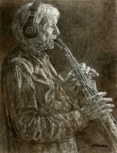 Dessin intitulée "fusain jazz 28" par Christian Rolland, Œuvre d'art originale, Fusain