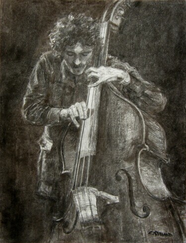Disegno intitolato "fusain jazz 31" da Christian Rolland, Opera d'arte originale, Carbone