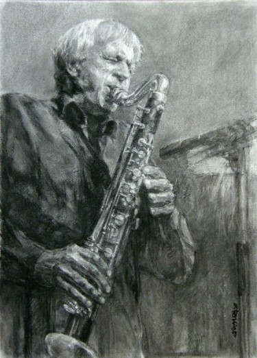 Drawing titled "portrait jazz 11" by Christian Rolland, Original Artwork, Charcoal