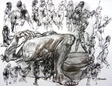 Disegno intitolato "fusain 50/65 2012 84" da Christian Rolland, Opera d'arte originale, Altro