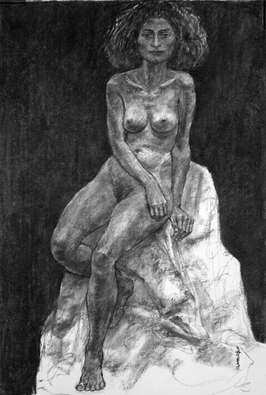 Drawing titled "dessin académie mai…" by Christian Rolland, Original Artwork, Charcoal