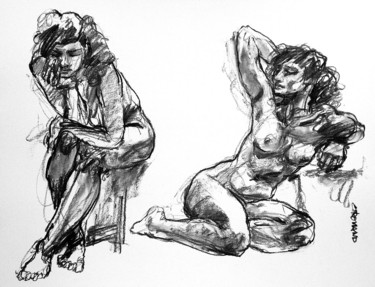 Drawing titled "fusain oct 2014 3" by Christian Rolland, Original Artwork, Charcoal