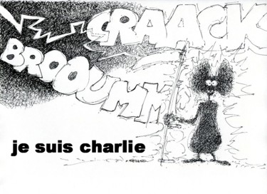 「je suis charlie」というタイトルの描画 Christian Rollandによって, オリジナルのアートワーク, マーカー