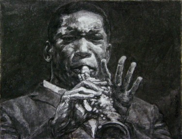 Drawing titled "portrait jazz 15" by Christian Rolland, Original Artwork, Charcoal