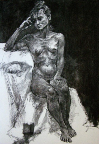 Drawing titled "dessin académie déc…" by Christian Rolland, Original Artwork, Charcoal