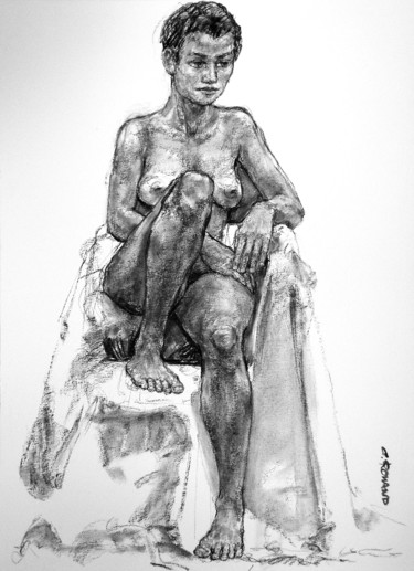 Drawing titled "académie juin 2015 1" by Christian Rolland, Original Artwork, Charcoal