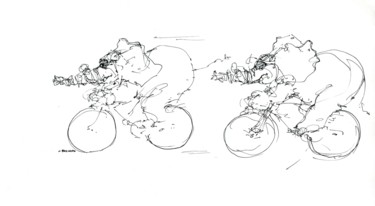 Drawing titled "sport vélo 2015 1" by Christian Rolland, Original Artwork, Ink