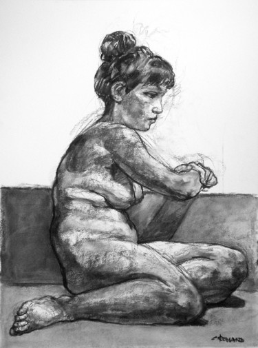 Drawing titled "fusain 2015 nov 9" by Christian Rolland, Original Artwork, Charcoal