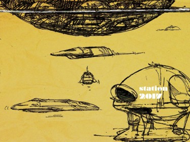 Zeichnungen mit dem Titel "space 3" von Christian Rolland, Original-Kunstwerk, Marker