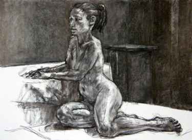 Drawing titled "académie 2017 5" by Christian Rolland, Original Artwork, Charcoal