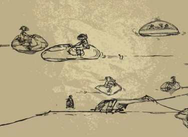 Dibujo titulada "space 4" por Christian Rolland, Obra de arte original, Rotulador