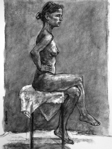 Drawing titled "académie mai 2017 1" by Christian Rolland, Original Artwork, Charcoal