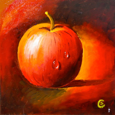 Peinture intitulée "Pomme rouge" par Christian Sabatier, Œuvre d'art originale, Huile
