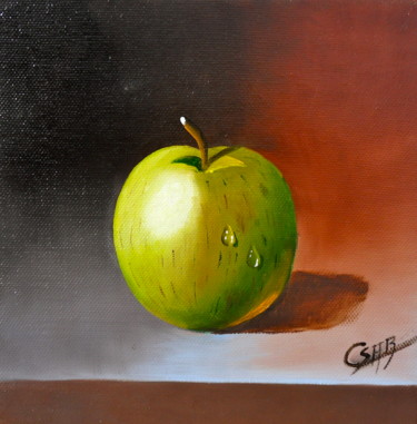 Peinture intitulée "Pomme verte" par Christian Sabatier, Œuvre d'art originale, Huile