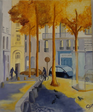 Painting titled "Place Parisienne" by Christian Sabatier, Original Artwork, Oil
