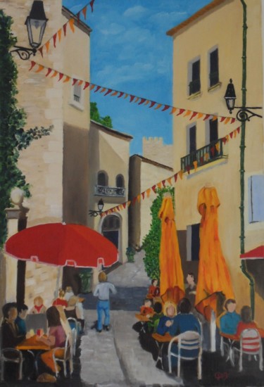 Peinture intitulée "Pause en ville" par Christian Sabatier, Œuvre d'art originale, Huile
