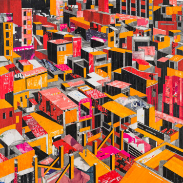 Collages titulada "City 03" por Christian Schanze, Obra de arte original, Collages Montado en Panel de madera