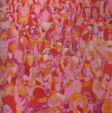 Collages titled "Crowd 04" by Christian Schanze, Original Artwork, Collages Mounted on Wood Panel