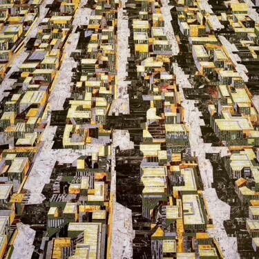 Collages getiteld "city 4" door Christian Schanze, Origineel Kunstwerk, Collages Gemonteerd op Houten paneel