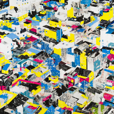 Collages getiteld "city 06" door Christian Schanze, Origineel Kunstwerk, Collages Gemonteerd op Houten paneel