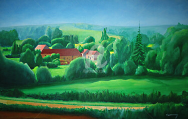 Painting titled "¨Paysage du Perche" by Christian Simonian, Original Artwork, Acrylic Mounted on Wood Stretcher frame