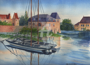 Peinture intitulée "Toues sur le Loir" par Christian Simonian, Œuvre d'art originale, Aquarelle