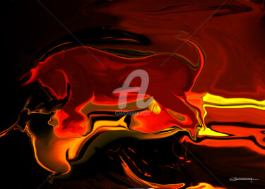 Digitale Kunst mit dem Titel "FireBull" von Christian Simonian, Original-Kunstwerk, Digitale Malerei