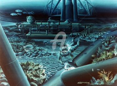 Peinture intitulée "Le sous-marin" par Christian Simonian, Œuvre d'art originale, Huile