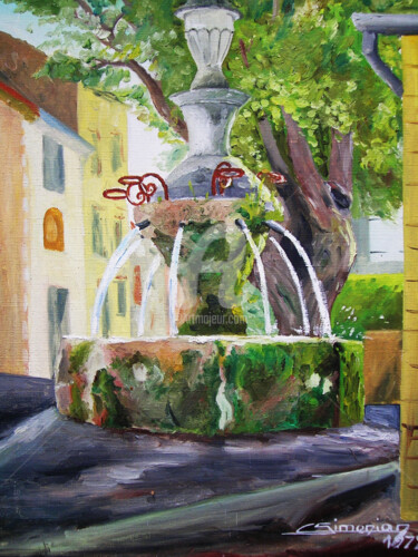 Peinture intitulée "Fontaine provençale" par Christian Simonian, Œuvre d'art originale, Huile