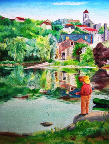 Peinture intitulée "Bouboul le pêcheur" par Christian Simonian, Œuvre d'art originale, Huile