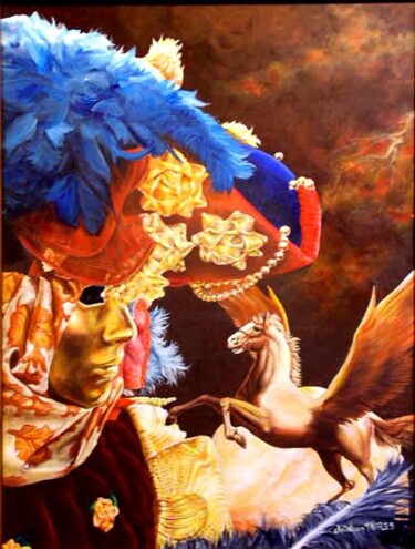 Peinture intitulée "Pégase et le Masque" par Christian Torres, Œuvre d'art originale, Huile