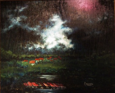 Peinture intitulée "Soir d'orage dans l…" par Christian Trameçon, Œuvre d'art originale, Huile