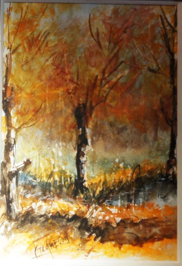 Painting titled "Sous bois en Combra…" by Christian Trameçon, Original Artwork, Watercolor