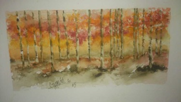 Peinture intitulée "bouleaux à l'automne" par Christian Trameçon, Œuvre d'art originale, Aquarelle
