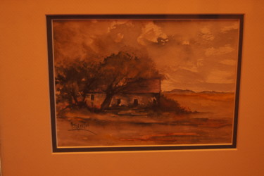 Painting titled "La chaumière" by Christian Trameçon, Original Artwork, Watercolor