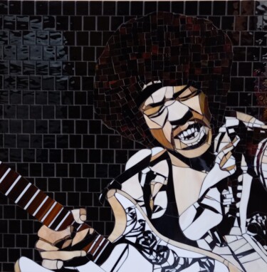 Escultura titulada "Jimi Hendrix" por Christian Urpani, Obra de arte original, Mosaico Montado en Metal