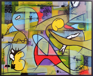 Painting titled "Give the bird an ic…" by Christian Van Hedel, Original Artwork, Acrylic Mounted on Wood Panel