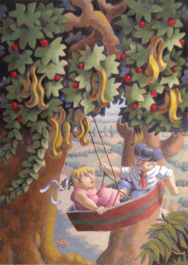 Schilderij getiteld "La barque de Tarzan" door Christian Vassort, Origineel Kunstwerk, Acryl