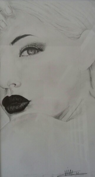 Drawing titled "La dame blanche" by Christian Vial, Original Artwork, Pencil
