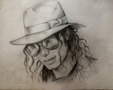 Disegno intitolato "Michael Jackson hid…" da Christiana Visentin Gajoni, Opera d'arte originale, Matita