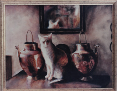 Painting titled "chat aux cuivres" by Christiana Visentin Gajoni, Original Artwork, Other