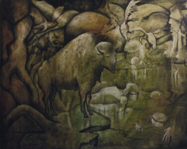 Schilderij getiteld "Grandes grottes ver…" door Christiana Visentin Gajoni, Origineel Kunstwerk, Olie